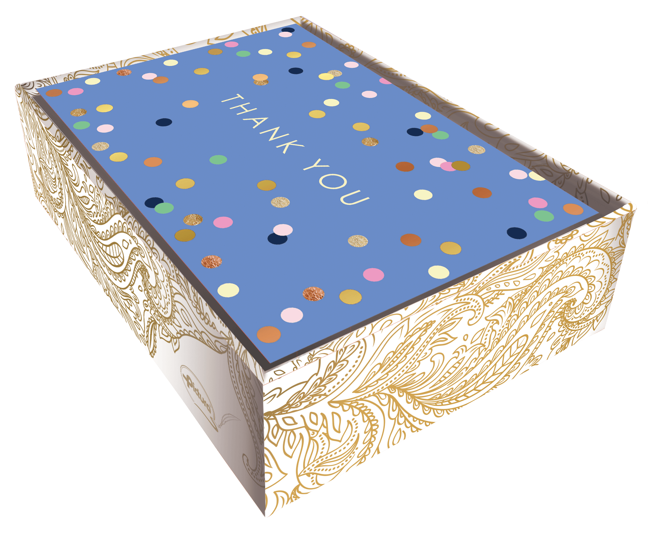 Boxed Pictura Circle Confetti Thank You Cards featuring colorful confetti design on elegant note cards.
